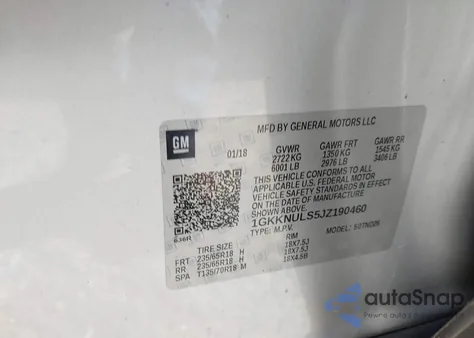 2018 GMC Acadia Slt-1 from USA, damaged, VIN 1GKKNULS5JZ190460